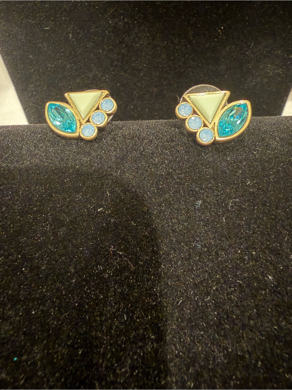 Vintage Silpada K&R Brass Earrings with Blue & Mint Geometric stones